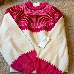 Elegant Pink and White Crew Neck Sweater